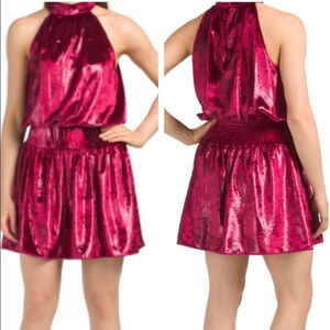 Ramy Brook NEW Ellin Deep Red Velvet Metallic Witchy Romantic Goth Mini Dress L